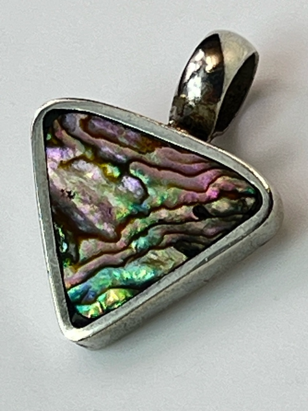 Sterling Silver Abalone Shell Pendant 925 Iridescent Southwest Artisan 1.5”